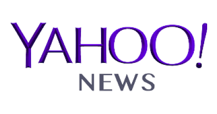 Yahoo News logo with purple 'YAHOO!' text above gray 'NEWS' text on a dark background.
